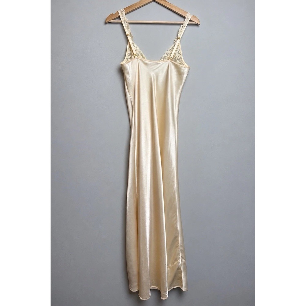 Vintage Victoria's Secret Gold Label Maxi Slip Dress Satin Nightgown Lace Bridal - Picture 2 of 11